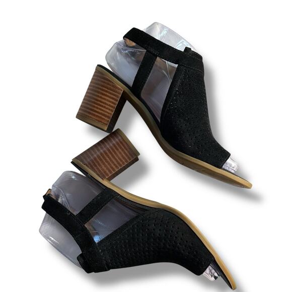 Franco Sarto Harlet2 Perforated Leather Suede Chunky Heel Sandals Shoes 7M - Picture 6 of 13